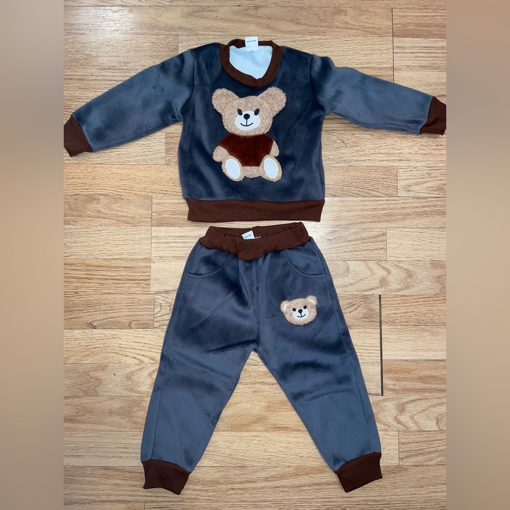 Cute Bear Embroidered Kids' Outfit